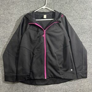 Livi Active Womens Jacket Size 14/16 Black Pink Full Zip Hooded Activewear